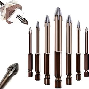 5/7pcs efficient universal drilling tool, titanium combination drill tap bits set, triangle drill bit, glass, tile and concrete drill bit, multifunctional cross alloy drill bit tip tools (7 pcs)