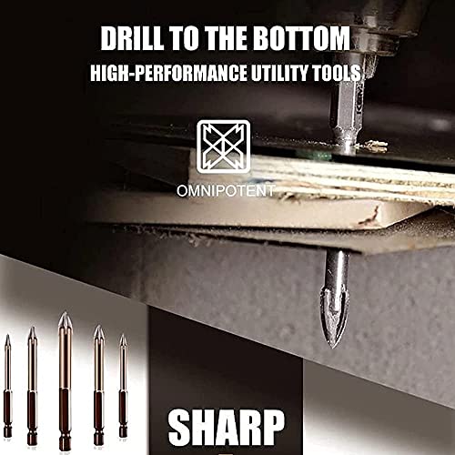 5/7PCS Efficient Universal Drilling Tool, Titanium Combination Drill Tap Bits Set, Triangle Drill Bit, Glass, Tile and Concrete Drill Bit, Multifunctional Cross Alloy Drill Bit Tip Tools (7 PCS)