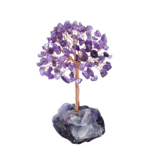 Jovivi Bundle - 2 Items Amethyst Clusters Natural Raw Geode Healng Crystals Stone + Amethyst Crystal Tree Raw Healing Crystals Fluorite Base Bonsai