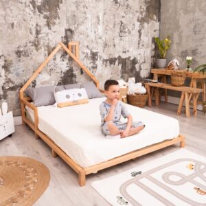 busywood toddler bed - alder wood bed for kids - montessori twin bed - montessori bed - house bed frame - montessori full size bed frame (model 3, legs&slats, natural wood)
