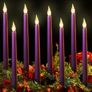 enhon 8 pieces flameless candles 10 inch flameless taper candles led candles battery operated flickering candles for wedding christmas dinner church spell holiday advent rituals(purple)
