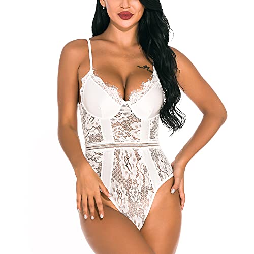 wodceeke Womens Exotic Corset Chemise Bodysuit Bralette Nightwear juguetes sexual para sexo en pareja crotchless lingerie 311 (White, XXL)