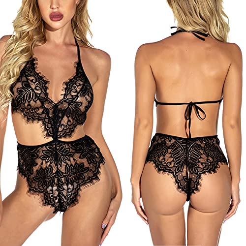 Lace Suspender Nightdress Lace Suspender Thong Lace Suspender Lingerie Set Women Hollow Out Bra Lingerie Women Lace Mesh Underwear Women Lace Thong Lingerie Lace Thong Panties 266 (Black, XXXL)