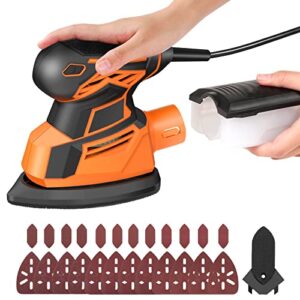 mouse detail sander, vastar multifunctional compact electric sander tool with high-efficiency dust collection system and 24 pcs sandpaper, suitable for sanding, polishing, removing paint, blemishes