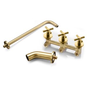 SUMERAIN 3 Handle Tub Shower Faucet Set with Waterfall Tub Spout and 3-Cross Handles, Wall Mounted Rainfall Bathtub Shower Faucet Brushed Gold