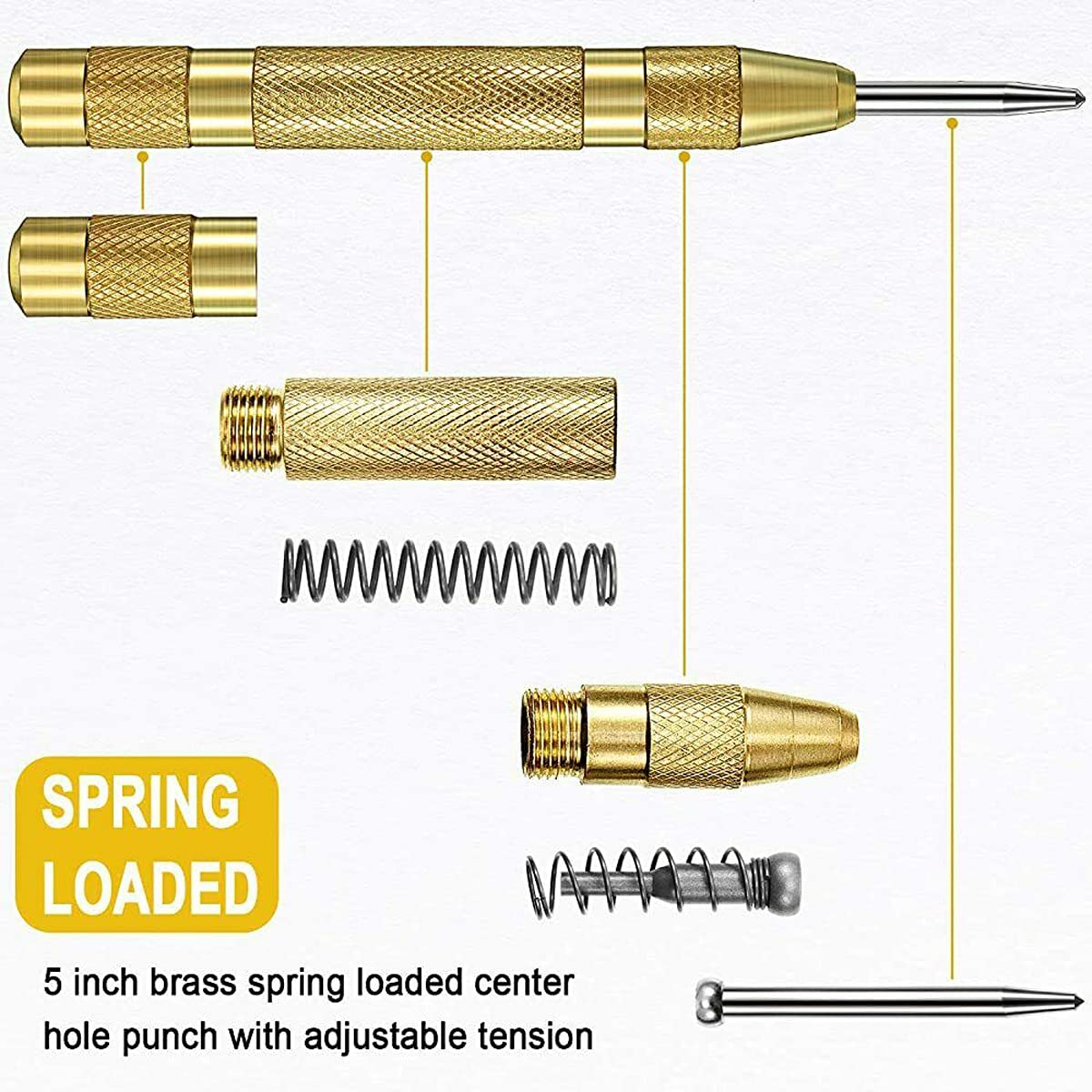 Step Drill Bit Set for Metal, 1/4inch High Speed Steel Titanium Coated Metric Straight Groove Step Drill Bits Set with Automatic Spring Loaded Center Punch Power Tools