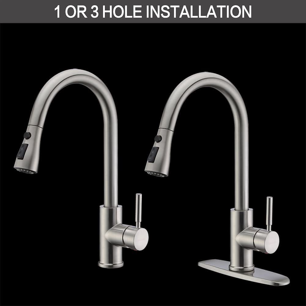 WEWE Single Handle High Arc Brushed Nickel Pull Out Kitchen Faucet,Single Level Stainless Steel Kitchen Sink Faucets with Pull Down Sprayer with Soap Dispense