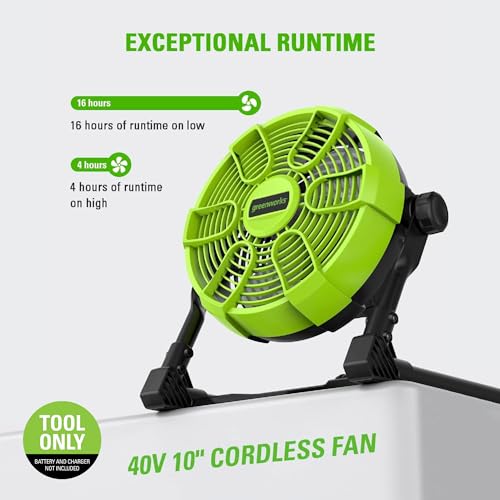 Greenworks 40V 10" (5-Speed) Fan (785 CFM), Hybrid (AC / DC), Battery Not Included