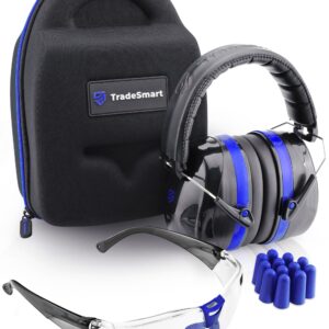 TradeSmart All-in-One Shooting Ear Protection & Range Glasses, 5 Earplugs & Hard Case - Ideal Shooter's Gift for Him and Her