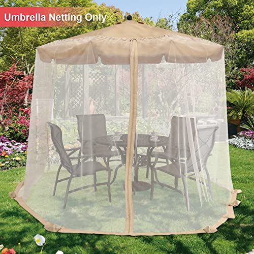 ABCCANOPY Upgrade 9FT-11FT Patio Umbrella Mosquito Netting Adjustable Mosquito Net with Zipper Door for Most Outdoor Market Table Umbrellas or Cantilever Offset Hanging Umbrellas (Beige)