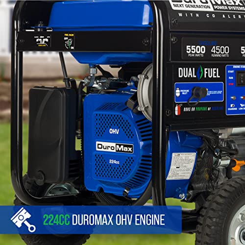 DuroMax XP5500DX 5,500-Watt/4,500-Watt 224cc Electric Start Dual Fuel Portable Generator w/CO Alert