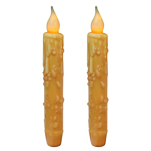 CVHOMEDECO. Real Wax Hand Dipped Battery Operated LED Timer Taper Candles Rustic Primitive Flameless Lights Decor, 6-3/4 Inch, Orange, 2 PCS in a Package