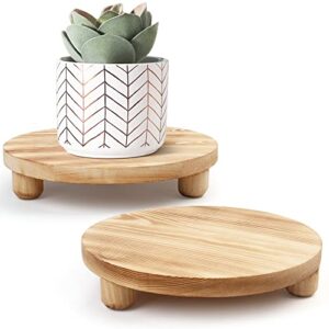 lotfancy wooden plant stool, 2pack, 10” low plant stand, round pot flower pedestal riser holder for indoor outdoor display