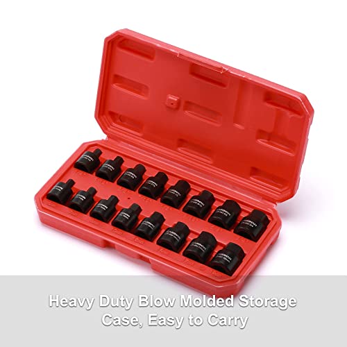 CASOMAN 16 Piece 3/8 Inch Drive Low Profile Impact Hex Driver Set, Cr-Mo, 1/4"-3/4", 6mm-19mm, Impact SAE and Metric Hex Bit Socket Set