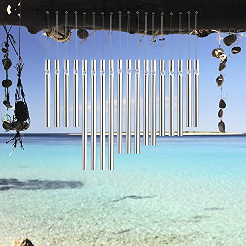 sansheng 90pcs (5 Different Length) Wind Chime Tubes for Home Garden Outdoor Hanging Decorations, Tone Empty Tubes with Wind Chime line 150 Yards(Silver)