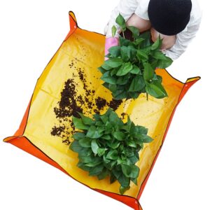 Square Meter Plant repotting mat 39.4 inches Indoor Gardening transplanting Plant Waterproof Foldable mat Yellow