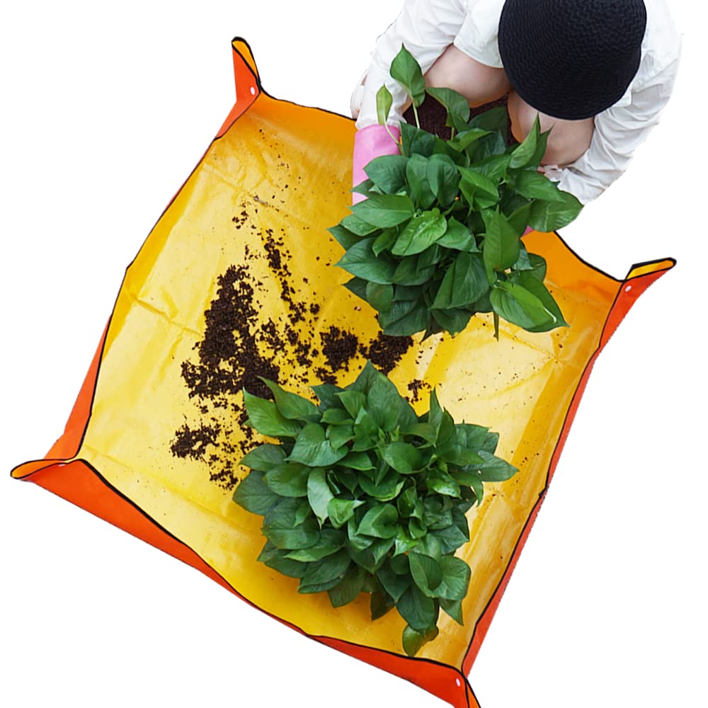 Square Meter Plant repotting mat 39.4 inches Indoor Gardening transplanting Plant Waterproof Foldable mat Yellow