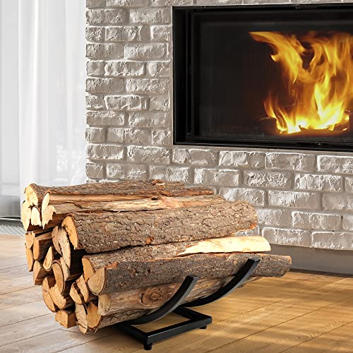 JUNSHUO Curved Firewood Rack （23-Inch/Black） Heavy Duty Small Firewood Holder for Fireplace，Indoor/Outdoor Log Rack Wood Holder