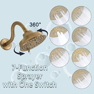 Bathroom Shower Only Faucet with Valve Brushed Gold, DAYONE Wall Mounted Shower Fixtures Complete Mixer, Single Function Shower Trim Kit Set, DAY152BTG