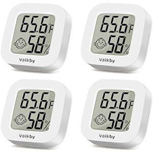 vaikby indoor thermometer 4pack, humidity gauge meter digital hygrometer room thermometer for home, hight accurate temperature and humidity monitor for greenhouse, reptile, humidors, cellar, office