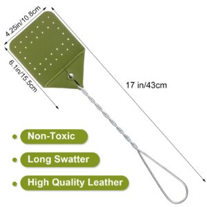 4 Pieces Leather Fly Swatter Long Handle Manual Swat Metal Handle Flyswatter Colorful Rustic Fly Swatter for Kitchen Home Indoor Outdoor, 4 Colors(Orange, Green, Yellow, Purple)