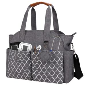 korolev nurse bag for work, nurse tote bag, nursing bag with multiple pockets for nurse and working women, gray