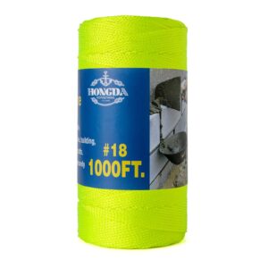 hongda nylon twine, 1000 feet #18 braided nylon mason line string perfect for masonry jobs and for the layout of general construction, gardening, diy project, fluorescent yellow