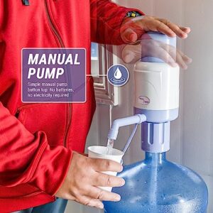 TERA PUMP Manual Water Pump for 5 Gallon Bottles, Fits Most 2-6 Gallon Bottles, Manual Hand Pressure Water Dispenser, 3 Tube Lengths, Sanitary Cap, Cleaning Brush, BPA-Free Food Grade Material