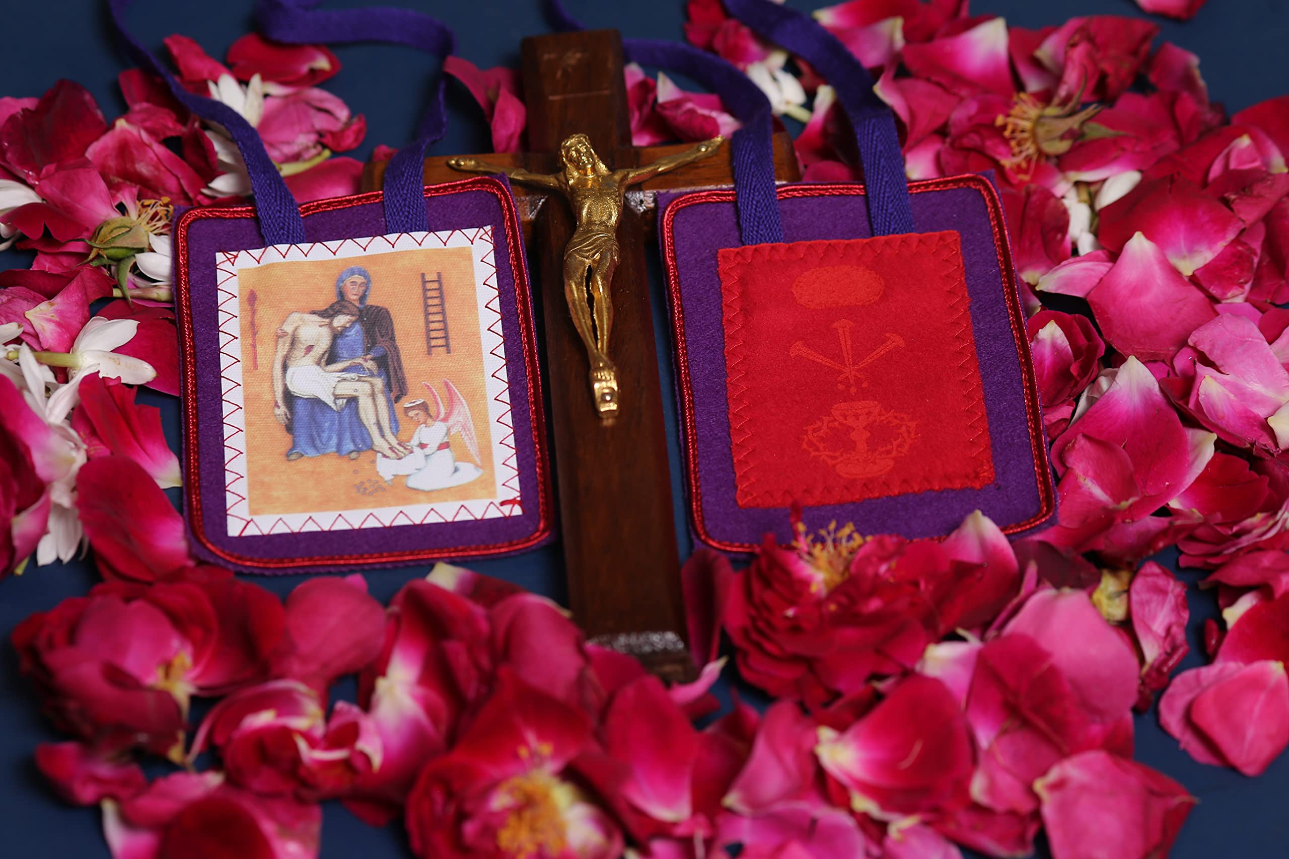 Wool Scapulars Catholic - Purple Scapular of Benediction and Protection - Scapular of Marie Julie Jahenny - Scapulars Catholic Necklace - Escapularios Catolicos Purple Scapular