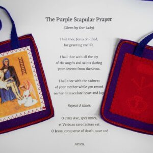 Wool Scapulars Catholic - Purple Scapular of Benediction and Protection - Scapular of Marie Julie Jahenny - Scapulars Catholic Necklace - Escapularios Catolicos Purple Scapular