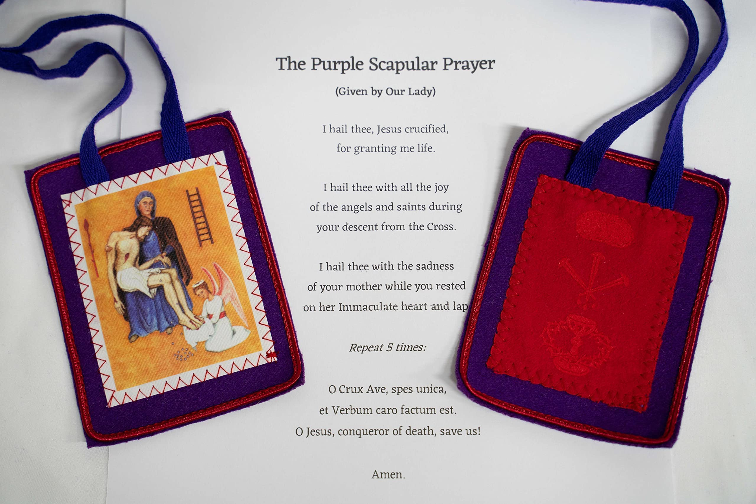 Wool Scapulars Catholic - Purple Scapular of Benediction and Protection - Scapular of Marie Julie Jahenny - Scapulars Catholic Necklace - Escapularios Catolicos Purple Scapular