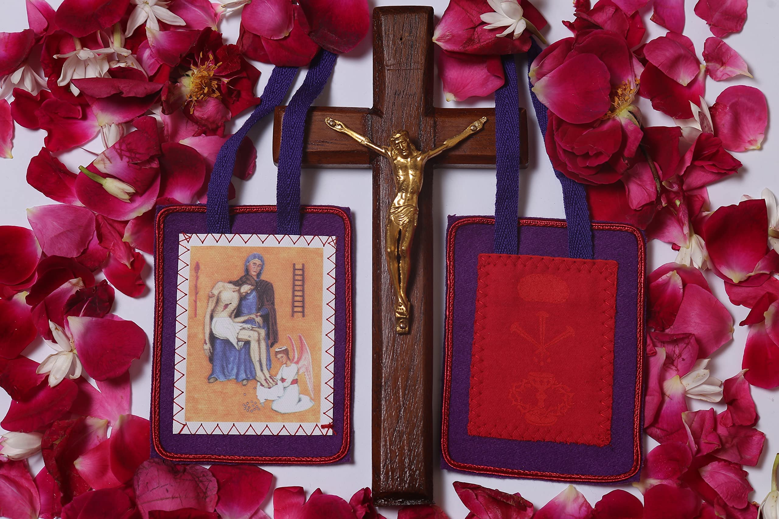 Wool Scapulars Catholic - Purple Scapular of Benediction and Protection - Scapular of Marie Julie Jahenny - Scapulars Catholic Necklace - Escapularios Catolicos Purple Scapular