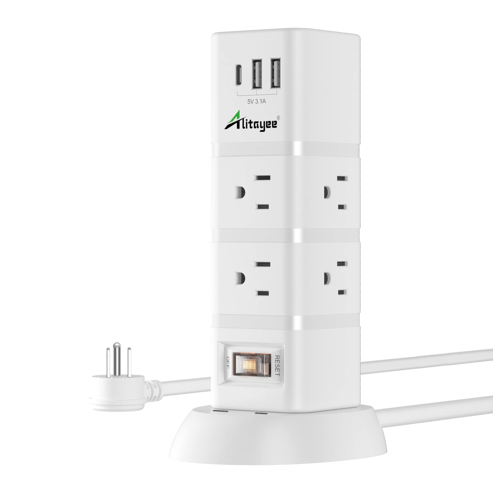 Alitayee Power Strip Tower, Tower Surge Protector Power Strip with 6 AC Outlets and 3 USB ports, Vertical Power Strip with Switch, Flat Plug and 6ft Extension Cord for Home Office Café Shop Dorm 1080J