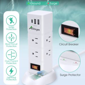 Alitayee Power Strip Tower, Tower Surge Protector Power Strip with 6 AC Outlets and 3 USB ports, Vertical Power Strip with Switch, Flat Plug and 6ft Extension Cord for Home Office Café Shop Dorm 1080J