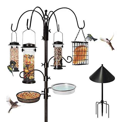 Ointo Garden 6-Hook Bird Feeding Station Kit，Bird Feeder Pole Feeder Hanging Kit & Bird Bath for Attracting Wild Birds with Squirrel Proof Baffle Guard