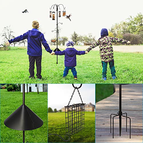 Ointo Garden 6-Hook Bird Feeding Station Kit，Bird Feeder Pole Feeder Hanging Kit & Bird Bath for Attracting Wild Birds with Squirrel Proof Baffle Guard