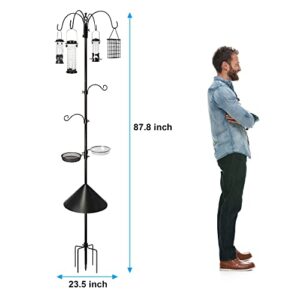 Ointo Garden 6-Hook Bird Feeding Station Kit，Bird Feeder Pole Feeder Hanging Kit & Bird Bath for Attracting Wild Birds with Squirrel Proof Baffle Guard