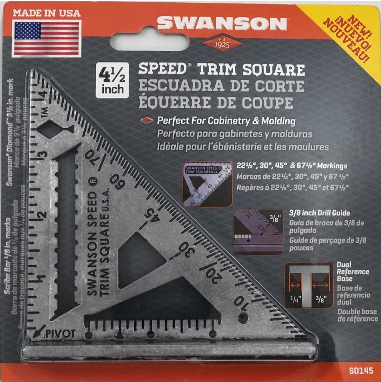 Swanson Tool Co 4-1/2 Inch Trim Speed Square, Model S0145