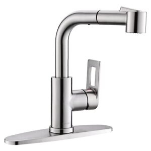 bar sink faucet brushed nickel with pull out sprayer, dayone hollow single handle faucets for rv/kitchen with deck plate, day-351bn