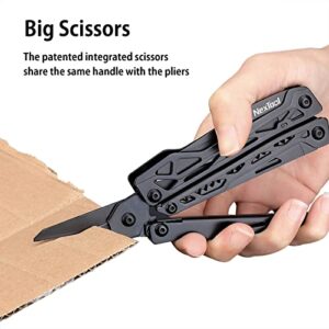 NexTool Black Knight Multitool Knife, 12 in 1 Stainless Steel Multitool, Pocket Knife with Self-Locking, Huge Scissors, 9 Screwdriver Bits, Bottle Opener for Camping Fishing Survival, Gifts for Men