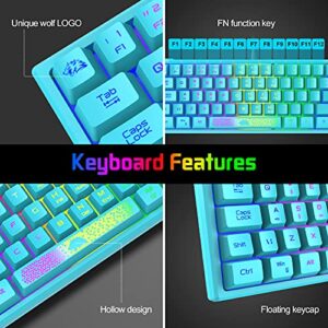 60% Gaming Keyboard and Mouse Combo Rainbow LED Backlit Keyboard with 61 Keys Membrane Mini Portable Ergonomic Design Ultralight Gaming Mouse 6400 DPI,Gaming Mouse Pad for Windows PC Gamers(Blue)