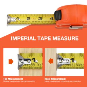 ValueMax Tape Measure 25FT with Fractions 1/8, 3 Pack Retractable Easy Read Measuring Tape, Imperial Measurement Tape with Metal Belt Clip for Construction, Contractor, Carpenter, Woodworking