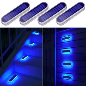 yilaie solar driveway lights deck lights solar powered, outdoor waterproof led, blue solar step lights wireless, stick on lights for deck step dock driveway (4 pack)