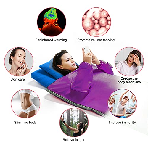 Surnuo Sauna Blanket for Detox - Far Infrared (FIR) Body Shaper Blanket Professional Therapy Sweat Sauna Body Heating with Sleeves Remote Controller for Health Benefits Purple