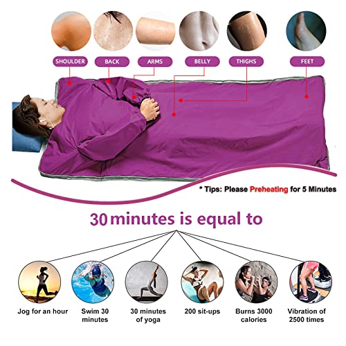 Surnuo Sauna Blanket for Detox - Far Infrared (FIR) Body Shaper Blanket Professional Therapy Sweat Sauna Body Heating with Sleeves Remote Controller for Health Benefits Purple