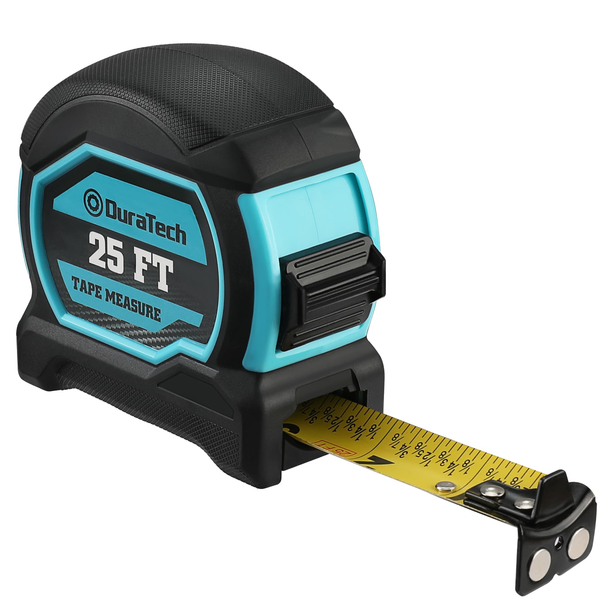 DURATECH Magnetic Tape Measure 25FT with Fractions 1/8, Retractable Measuring Tape, Easy to Read Both Side Measurement Tape, Magnetic Hook and Shock Absorbent Case for Construction, Carpenter