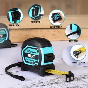 DURATECH Magnetic Tape Measure 25FT with Fractions 1/8, Retractable Measuring Tape, Easy to Read Both Side Measurement Tape, Magnetic Hook and Shock Absorbent Case for Construction, Carpenter