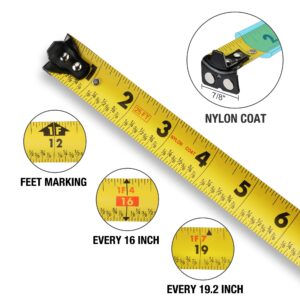 DURATECH Magnetic Tape Measure 25FT with Fractions 1/8, Retractable Measuring Tape, Easy to Read Both Side Measurement Tape, Magnetic Hook and Shock Absorbent Case for Construction, Carpenter