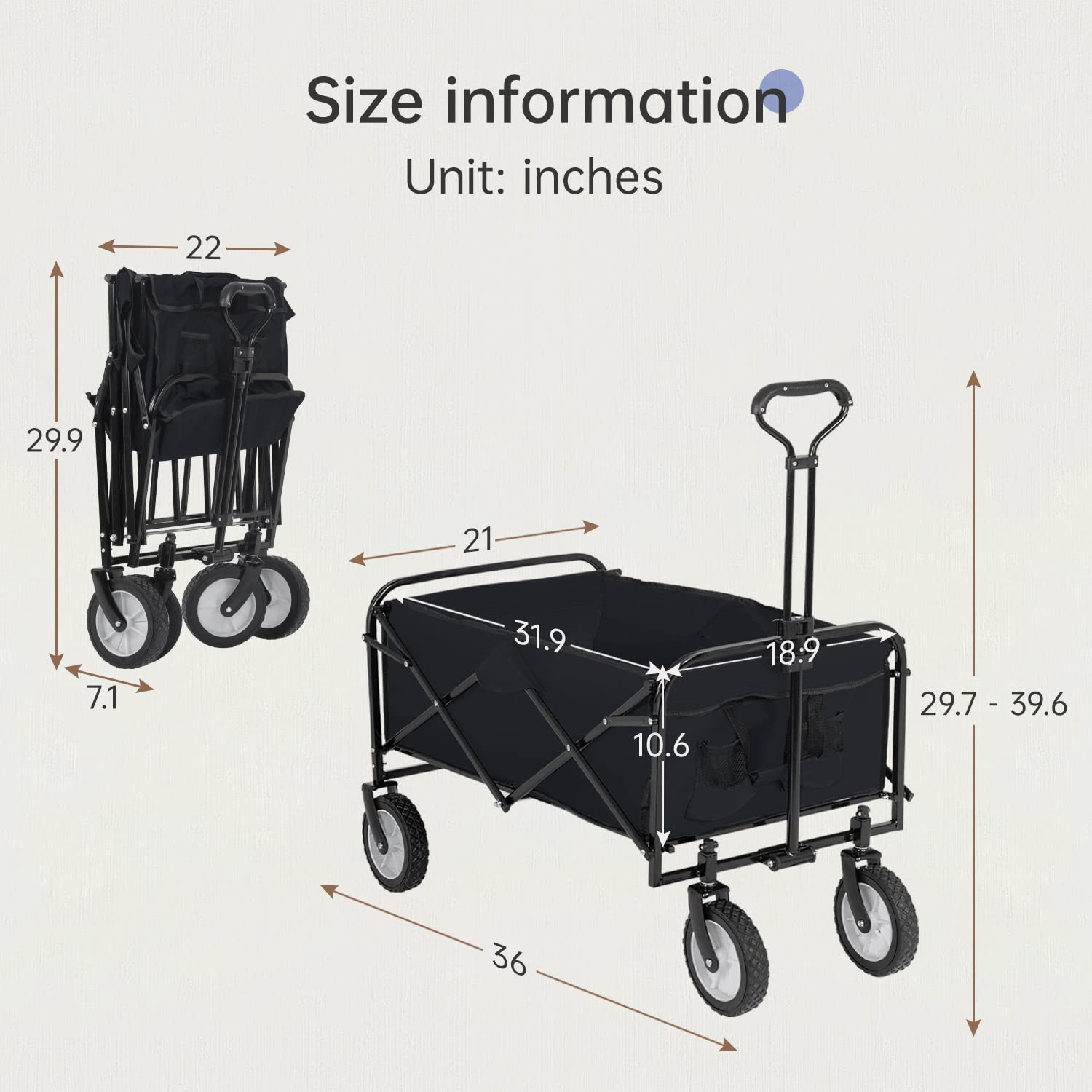 Collapsible Folding Wagon Garden Cart Beach Wagon Grocery Wagon All-Terrain Wheels Garden Grocery Wagon (Black)