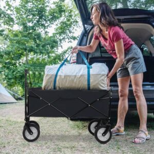 Collapsible Folding Wagon Garden Cart Beach Wagon Grocery Wagon All-Terrain Wheels Garden Grocery Wagon (Black)